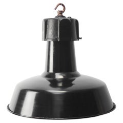 Black Enamel Vintage Industrial Cast Iron Factory Pendant Light by GAL, France
