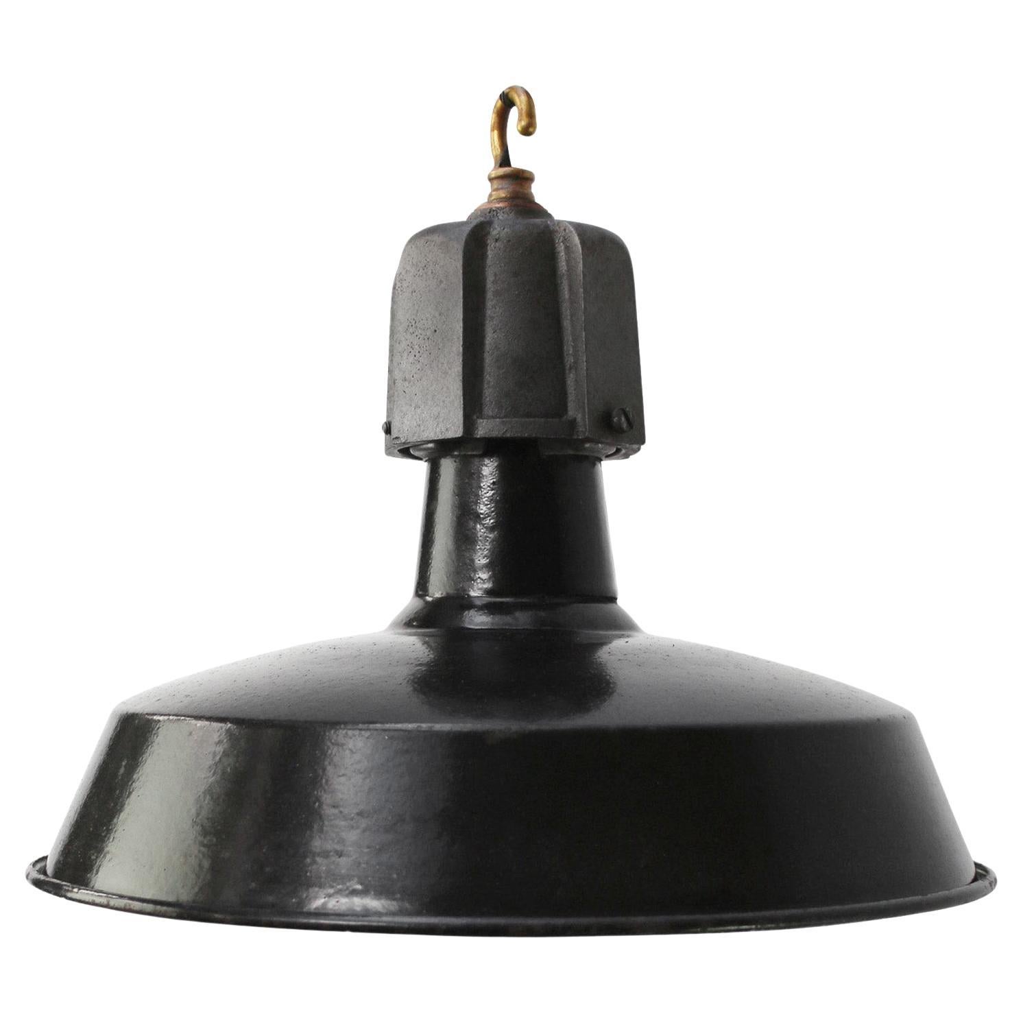 Schwarze Emaille Vintage Industrie-Pendelleuchte aus Gusseisen von GAL, Frankreich