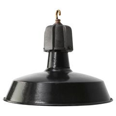 Black Enamel Vintage Industrial Cast Iron Factory Pendant Light by GAL, France