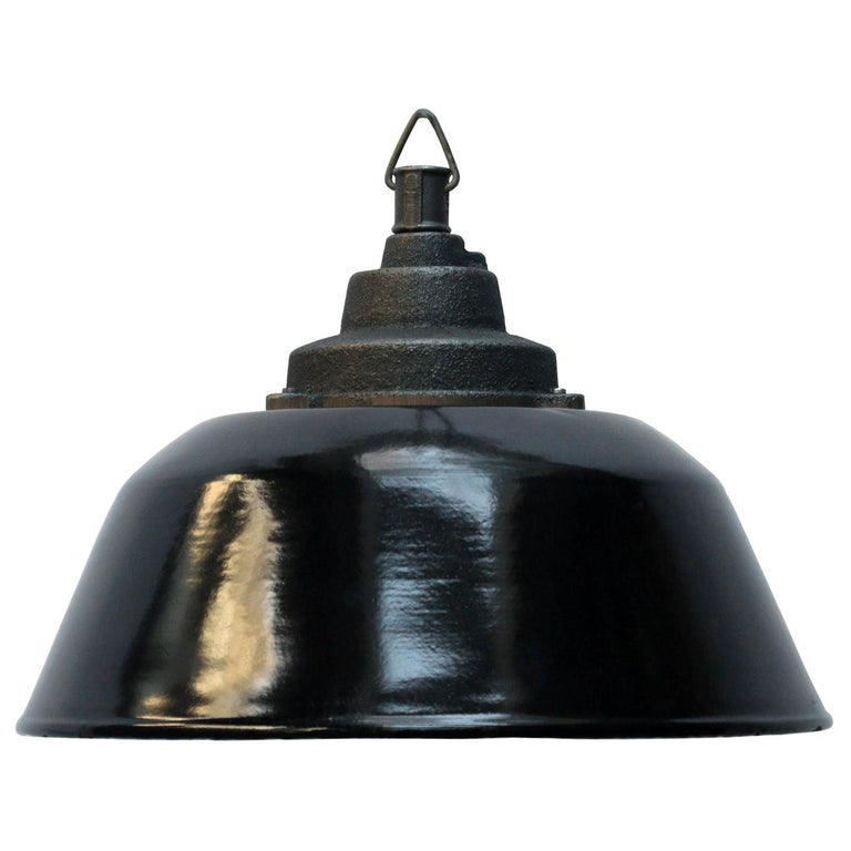 Black Enamel Vintage Industrial Cast Iron Factory Pendant Light at 1stDibs