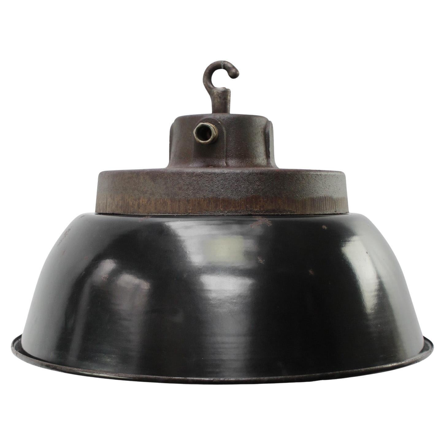 Black Enamel Vintage Industrial Cast Iron Factory Pendant Light For Sale