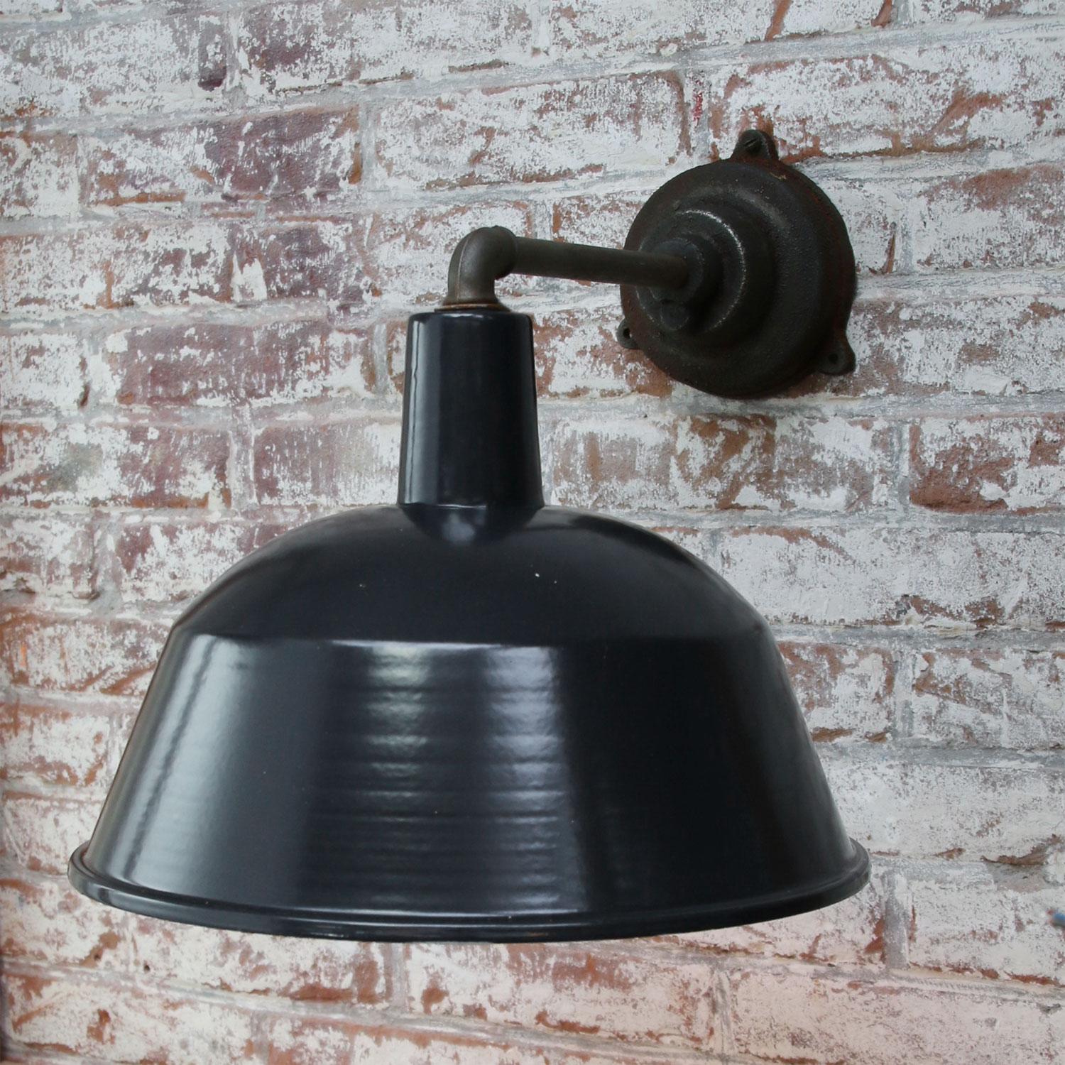 Hungarian Black Enamel Vintage Industrial Cast Iron Factory Scones Wall Lights For Sale