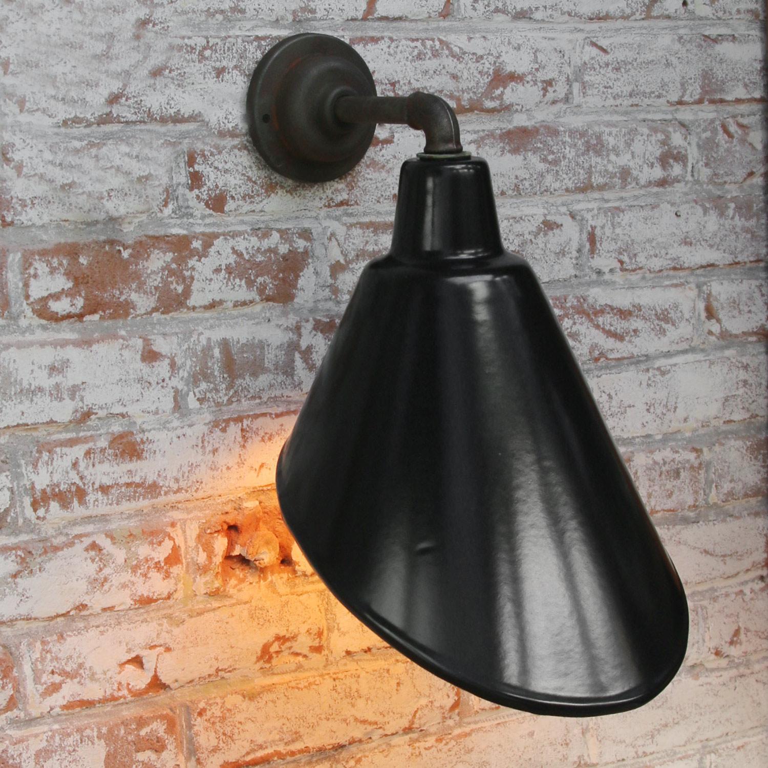 Hungarian Black Enamel Vintage Industrial Cast Iron Factory Sconces Wall Lights For Sale