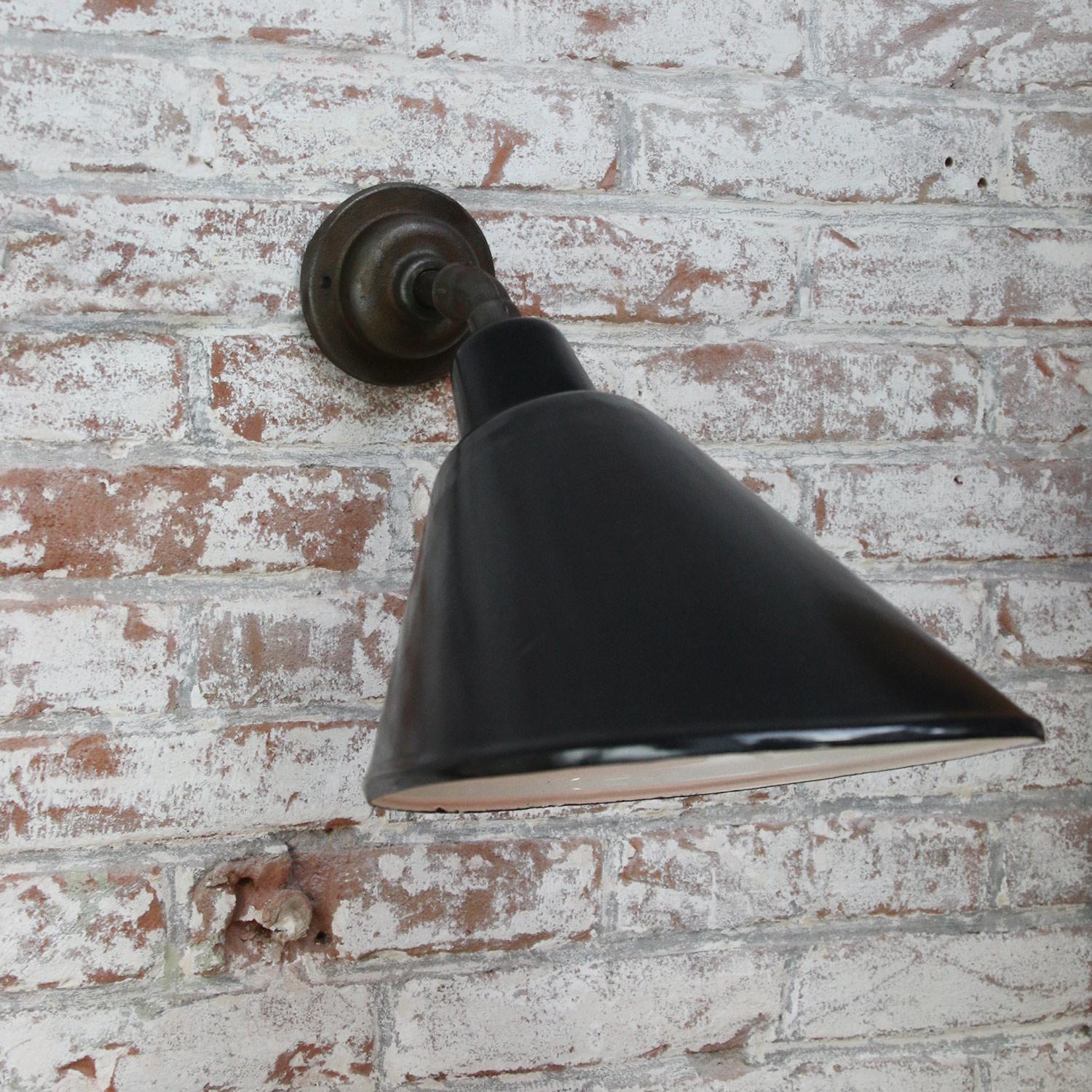 Black Enamel Vintage Industrial Cast Iron Factory Scones Wall Lights For Sale 1