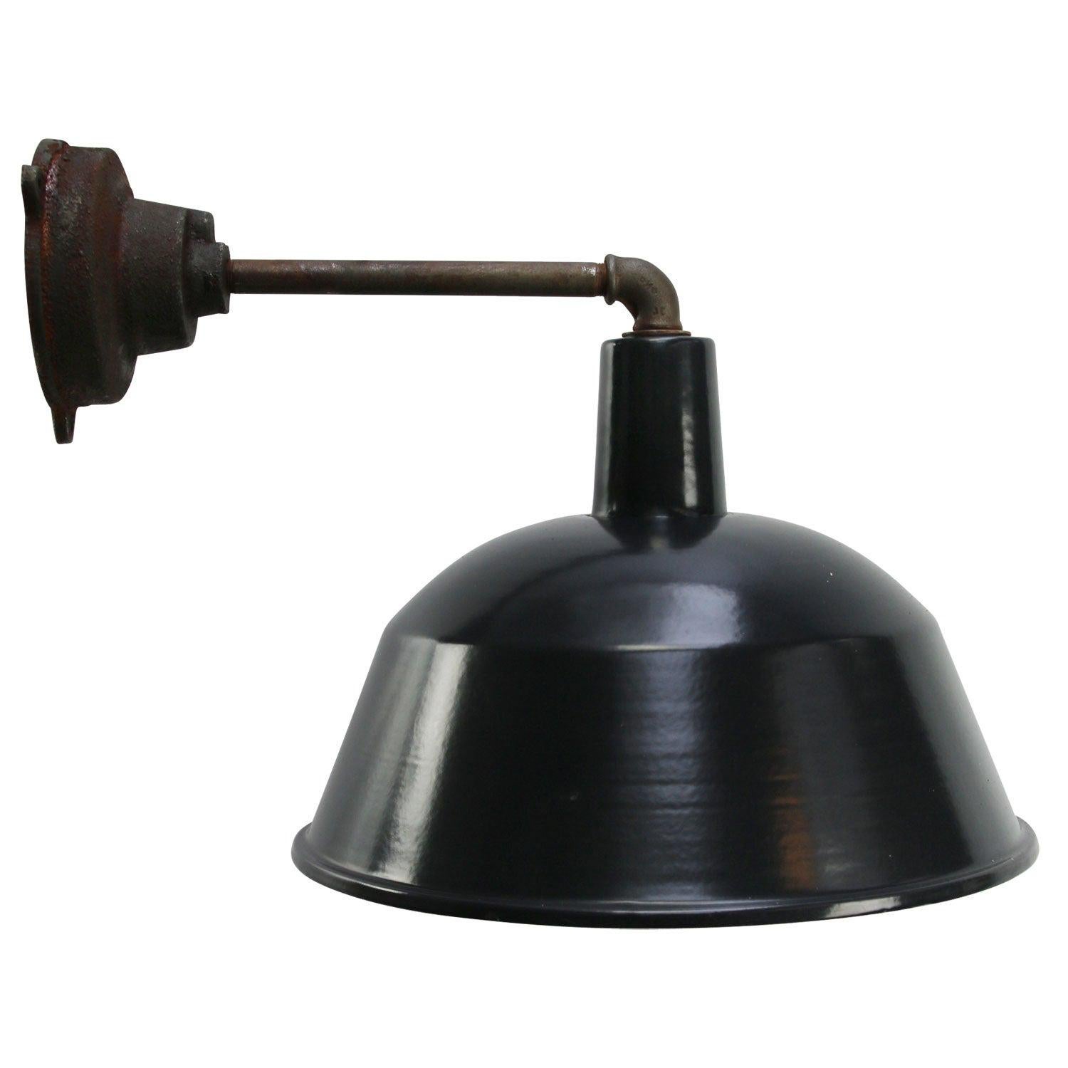 Black Enamel Vintage Industrial Cast Iron Factory Scones Wall Lights For Sale