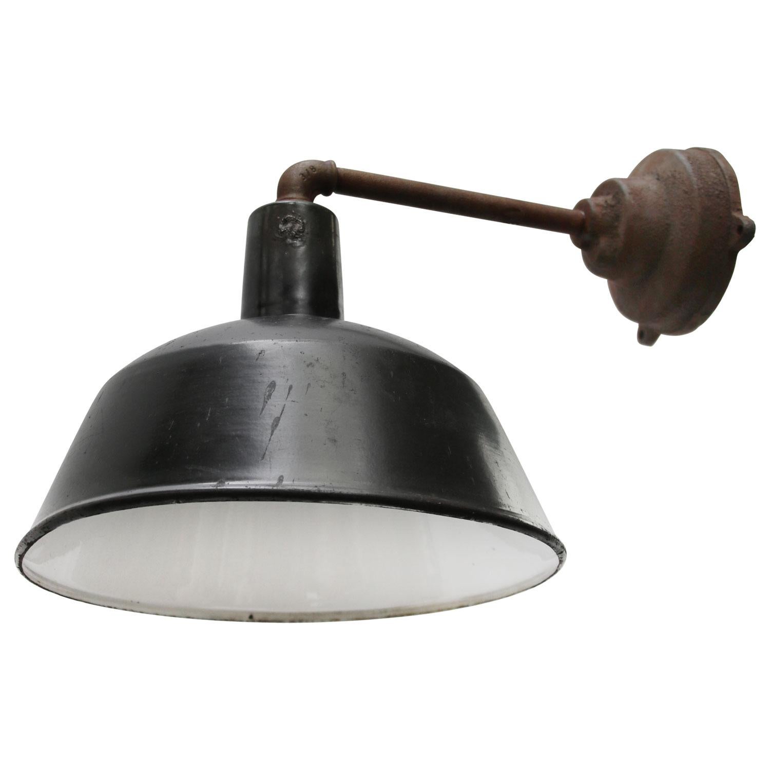 Black Enamel Vintage Industrial Cast Iron Factory Wall Lights In Good Condition For Sale In Amsterdam, NL