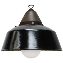 Black Enamel Vintage Industrial Cast Iron Frosted Glass Hanging Lamp