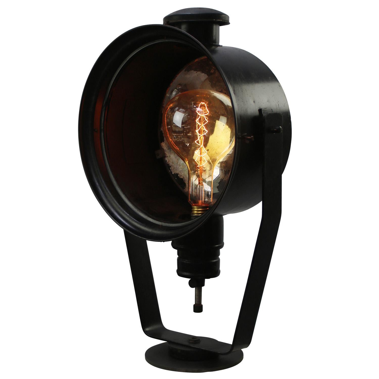 Black Enamel Cast Iron Glass Mirror Floor Lamp For Sale 2