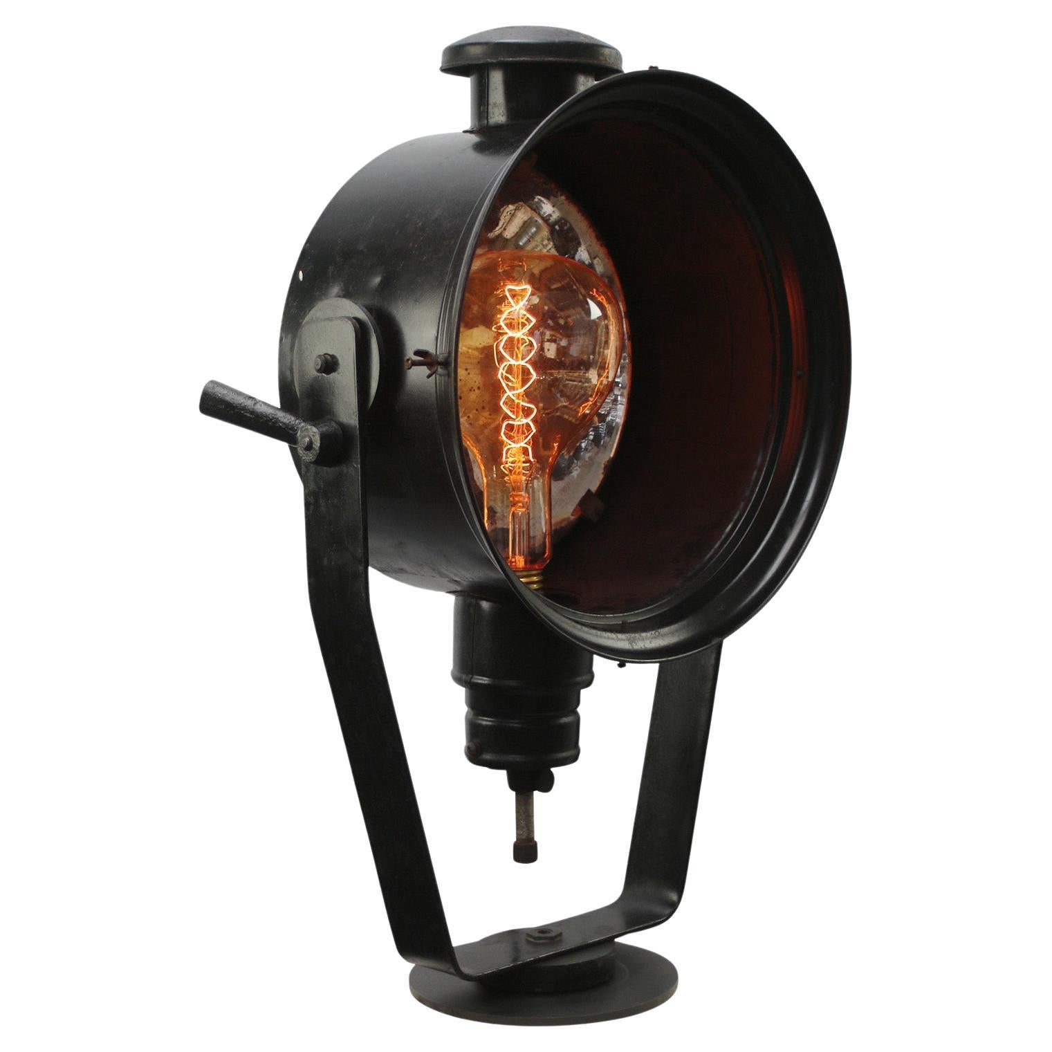 Black Enamel Vintage Industrial Cast Iron Glass Mirror Floor Lamp