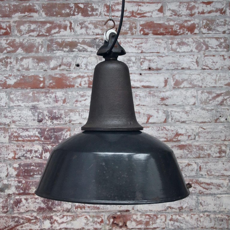 Black Enamel Vintage Industrial Cast Iron Pendant Light at 1stdibs