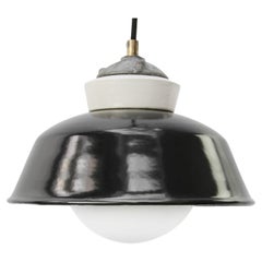 Black Enamel Vintage Industrial Cast Iron Porcelain Opaline Glass Pendant Lights