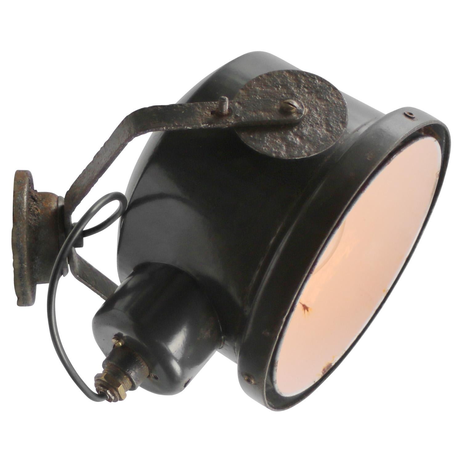 Hungarian Black Enamel Vintage Industrial Cast Iron Scone Wall Light For Sale