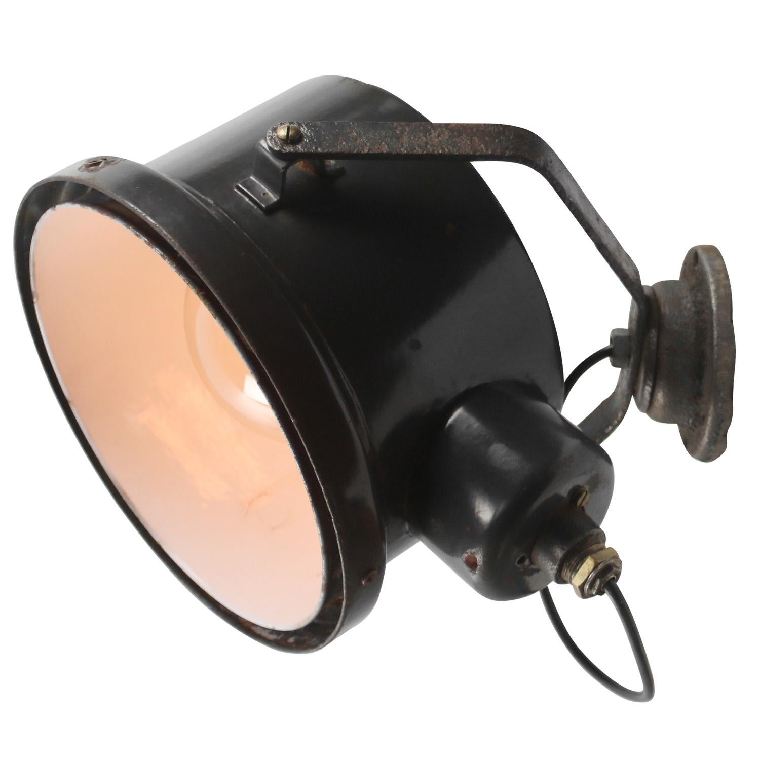 20th Century Black Enamel Vintage Industrial Cast Iron Scone Wall Light For Sale