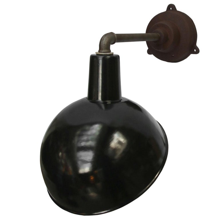 Black Enamel Vintage Industrial Cast Iron Scones Wall Lights In Good Condition For Sale In Amsterdam, NL