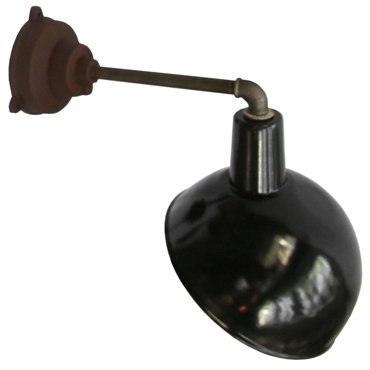 20th Century Black Enamel Vintage Industrial Cast Iron Sconces Wall Lights For Sale