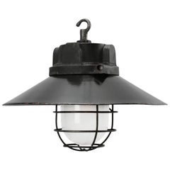 frosted glass factory Black Enamel Vintage Industrial Cast Iron Top Frosted Glass Pendant Lights (5x)