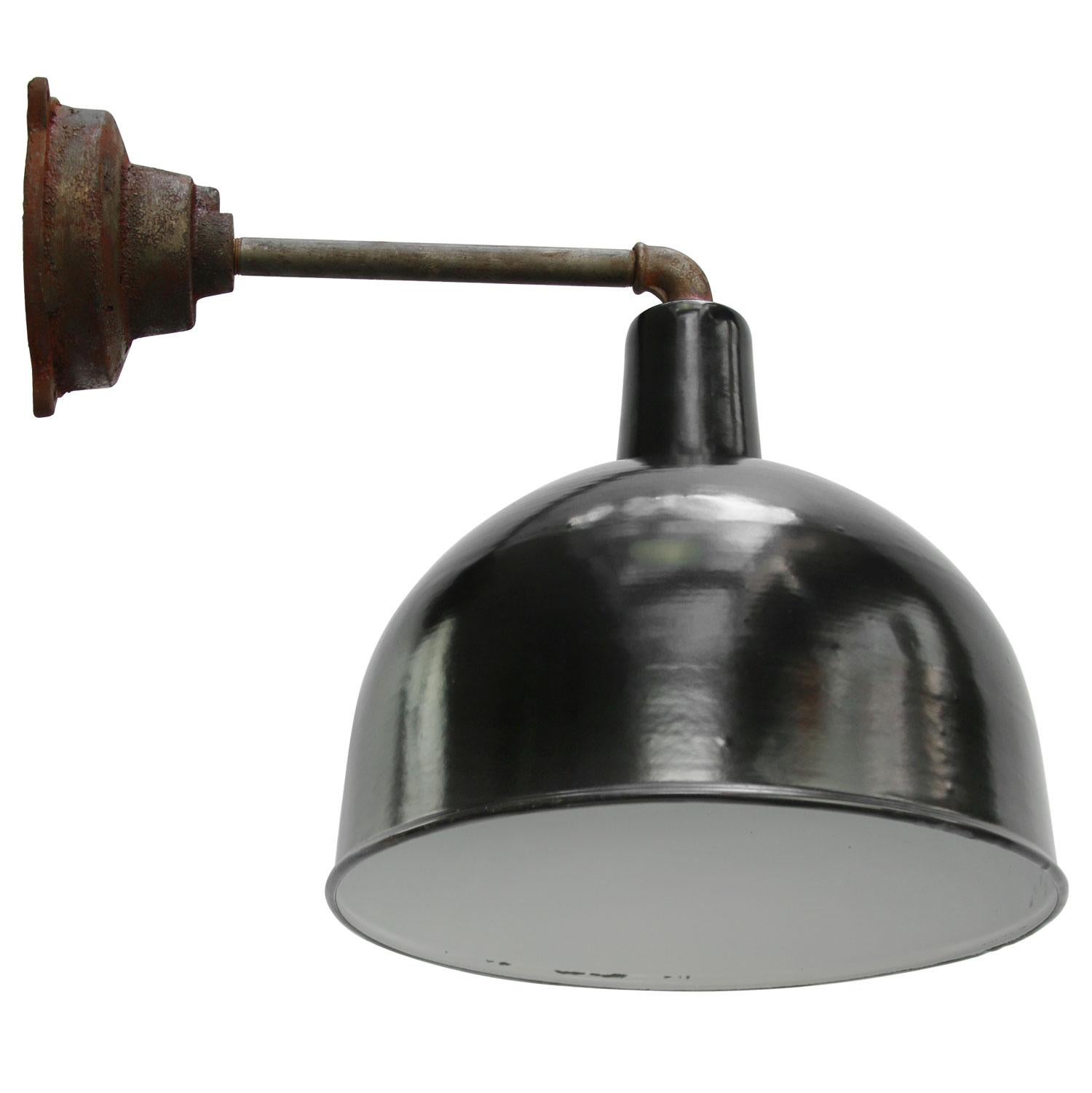 Hungarian Black Enamel Vintage Industrial Cast Iron Wall Light Scones