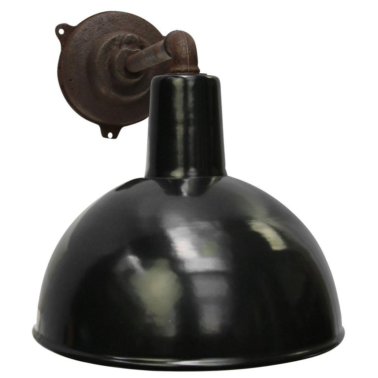 Hungarian Black Enamel Vintage Industrial Cast Iron Wall Light Scones For Sale