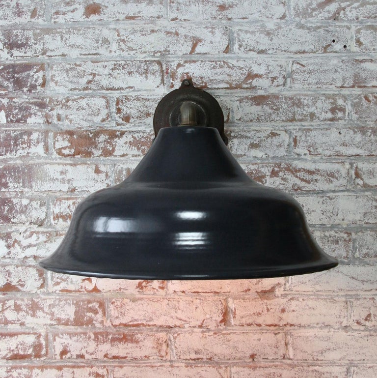 Black Enamel Vintage Industrial Cast Iron Wall Light Scones In Good Condition For Sale In Amsterdam, NL