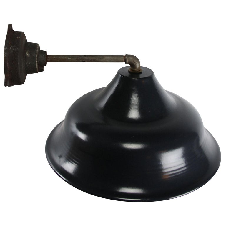 20th Century Black Enamel Vintage Industrial Cast Iron Wall Light Scones For Sale