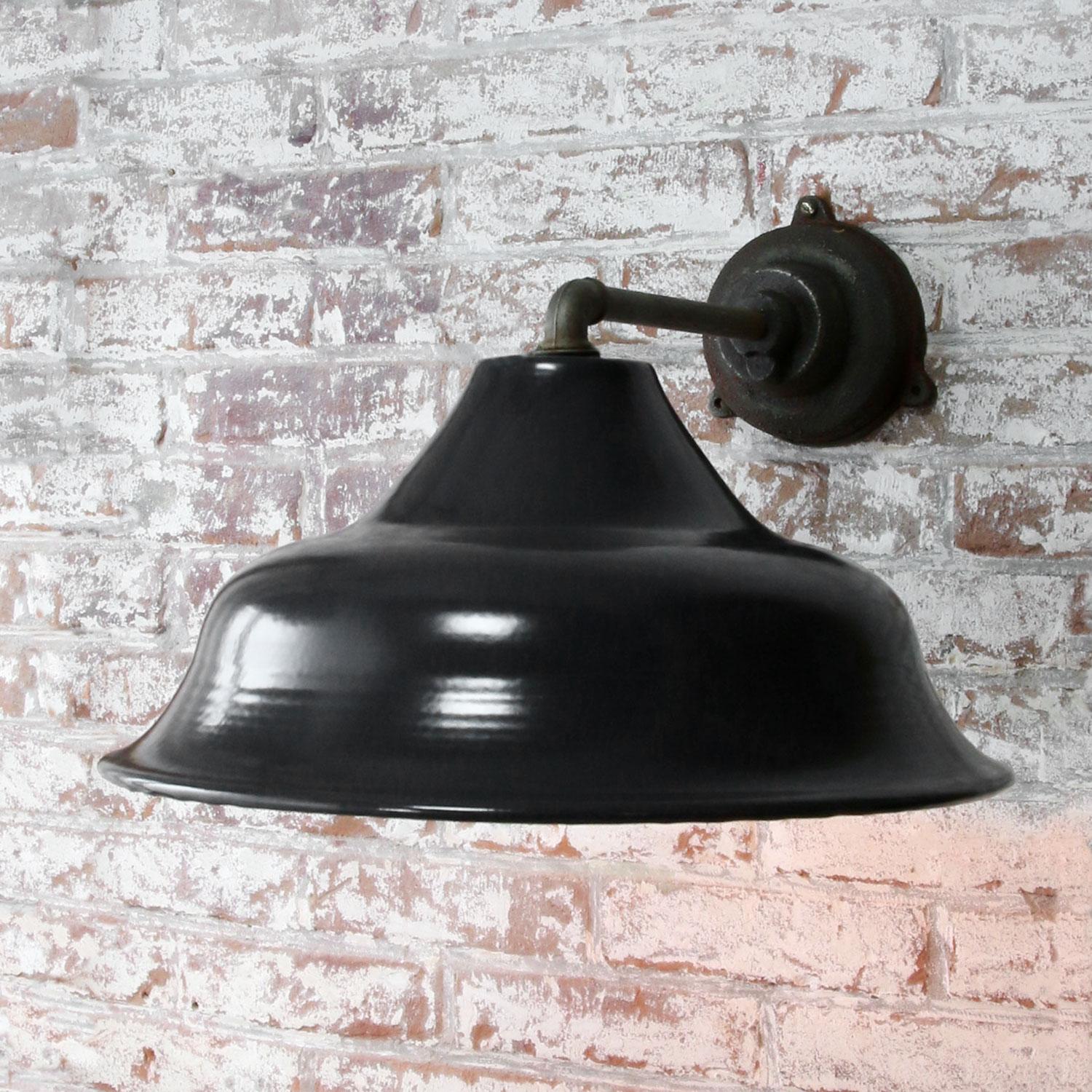 20th Century Dark Blue Black Enamel Vintage Industrial Cast Iron Wall Light Sconces For Sale