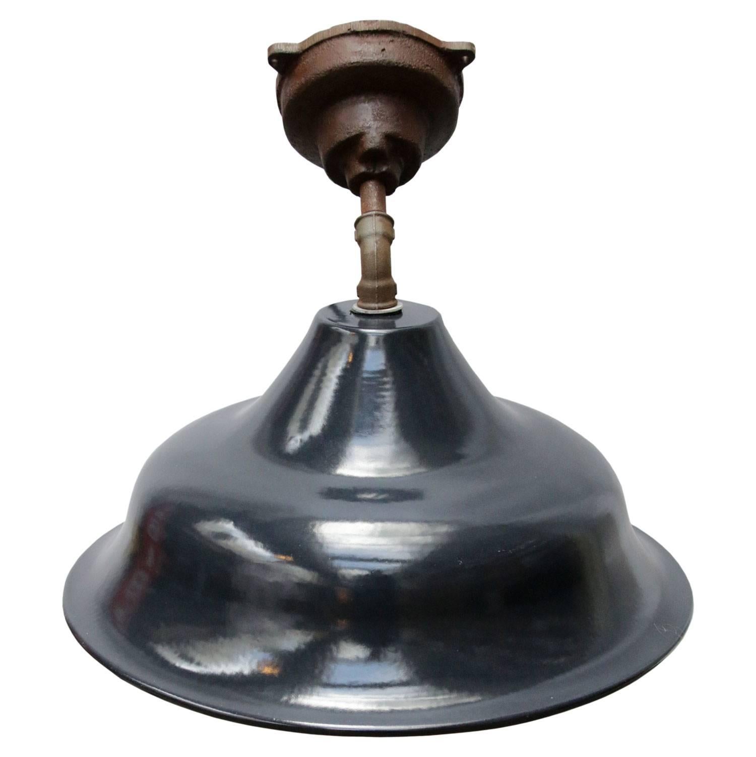 Dutch Dark Blue Black Enamel Vintage Industrial Cast Iron Wall Lights Sconces For Sale