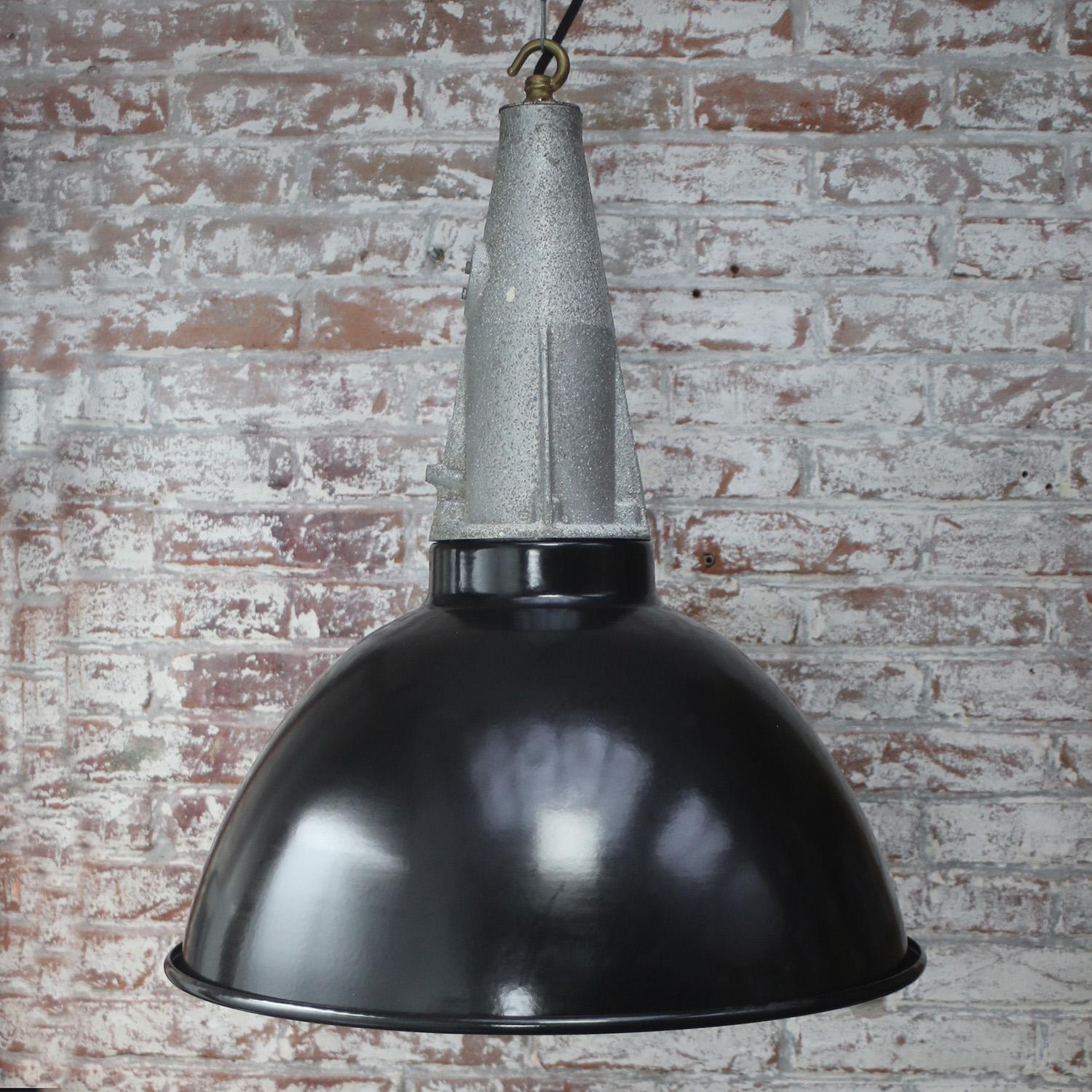 Black Enamel Vintage Industrial Cast Pendant Lights In Good Condition For Sale In Amsterdam, NL