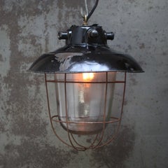 Black Enamel Vintage Industrial Clear Frosted Glass Pendant Light