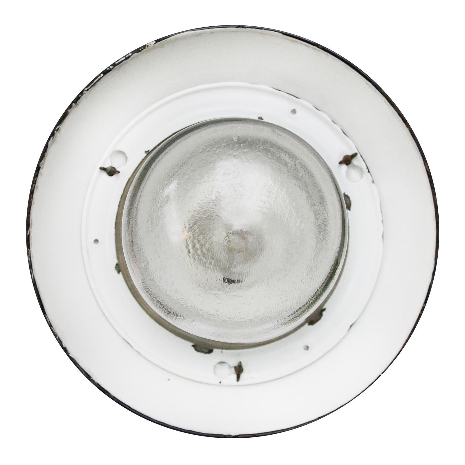 20th Century Black Enamel Vintage Industrial Clear Glass Pendant Lights For Sale