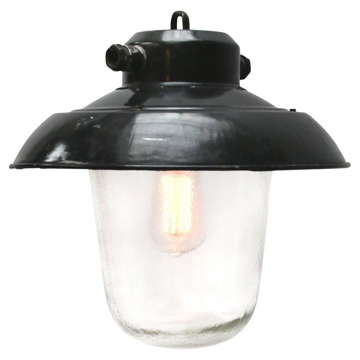 Black Enamel Vintage Industrial Clear Glass Pendant Lights