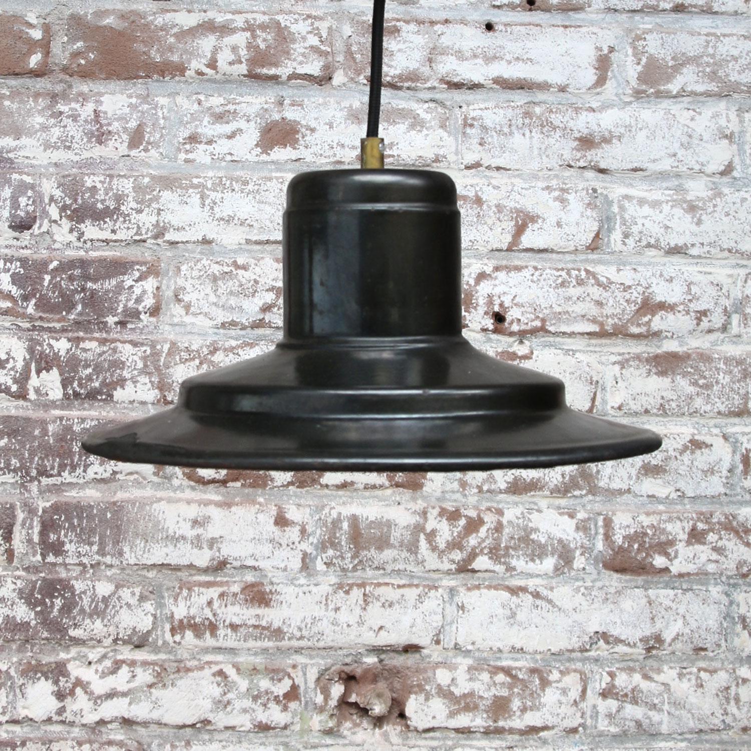Black Enamel Vintage Industrial Factory Hanging Lights Pendants  In Good Condition In Amsterdam, NL