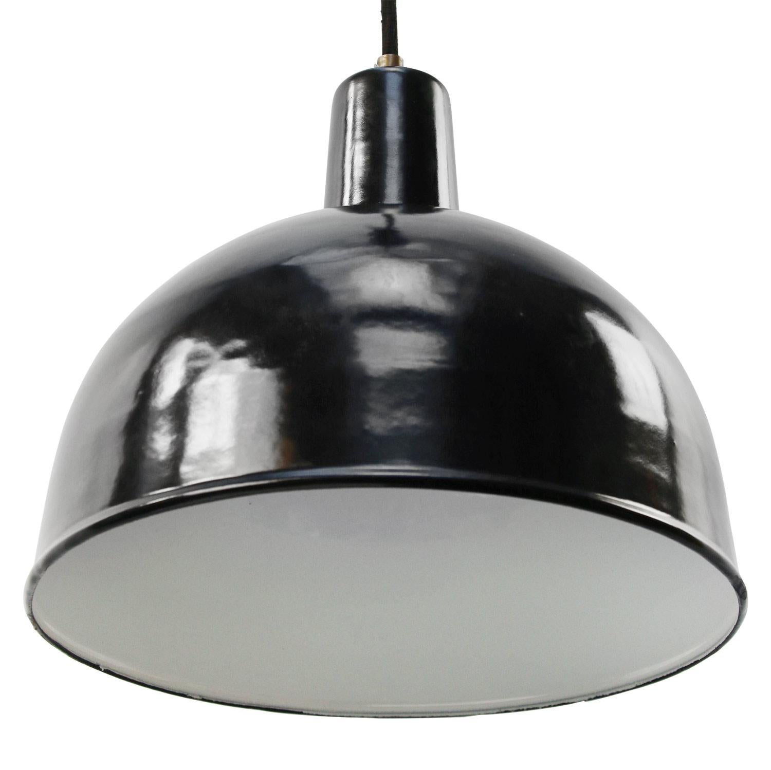 20th Century Black Enamel Vintage Industrial Factory Hanging Lights Pendants For Sale