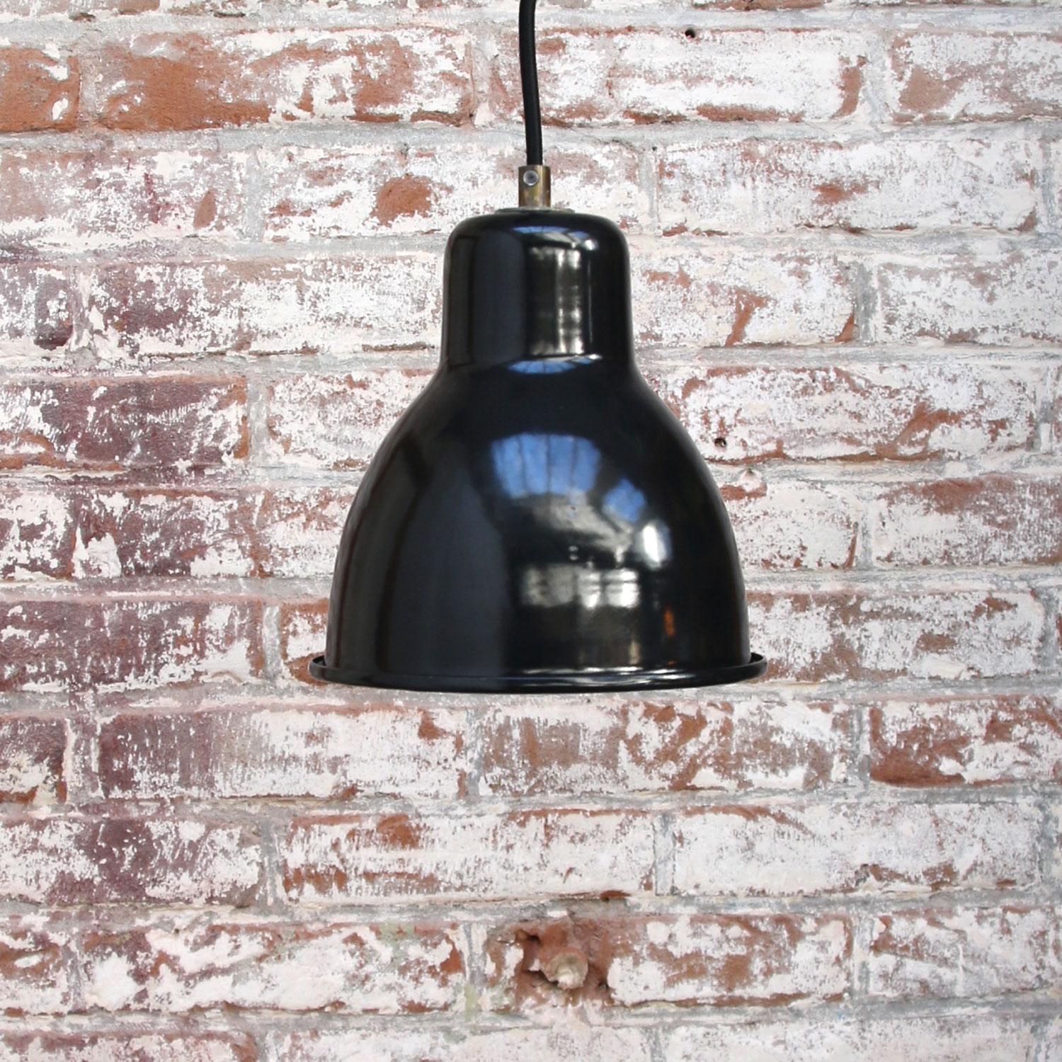 Black Enamel Vintage Industrial Factory Pendant Hanging Lights In Good Condition For Sale In Amsterdam, NL