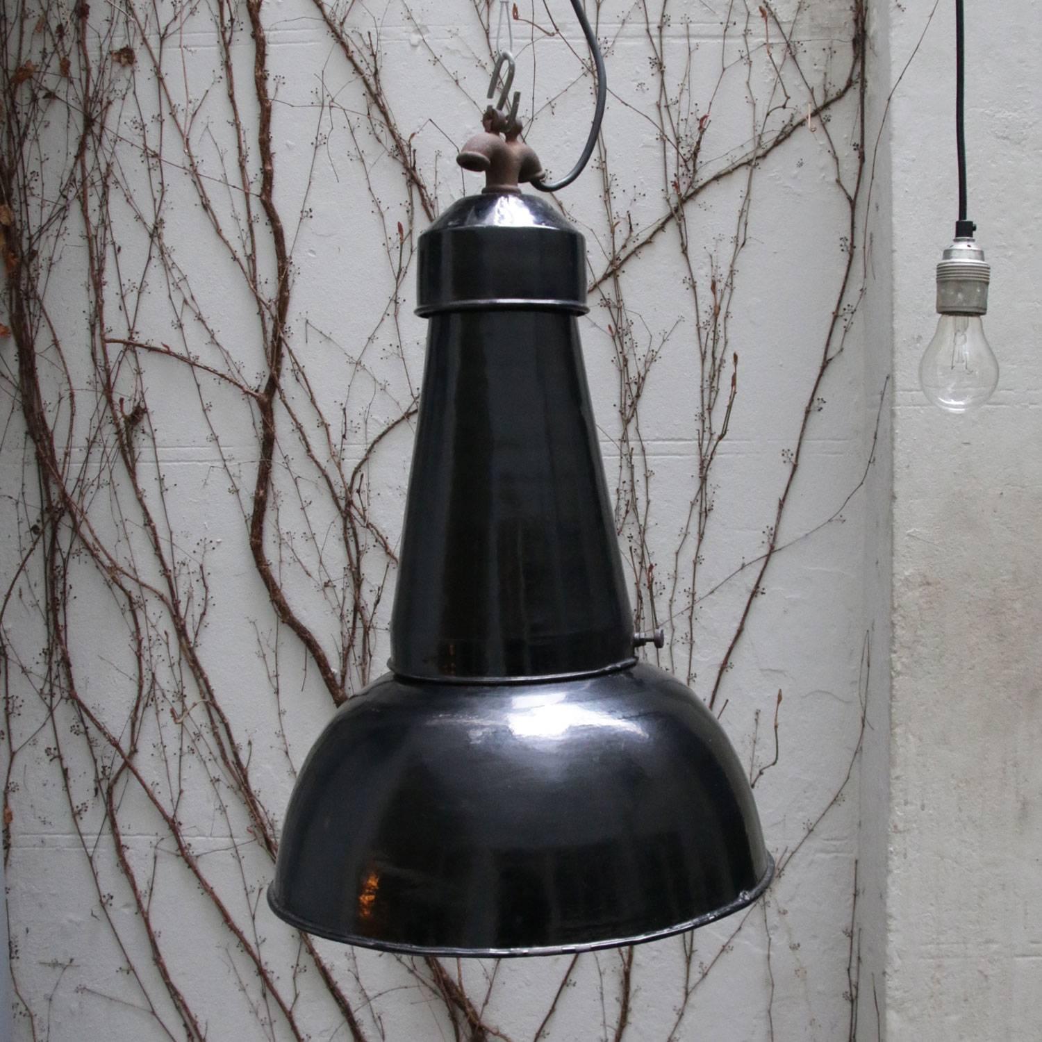 Black Enamel Vintage Industrial Factory Pendant Lamp   In Good Condition In Amsterdam, NL