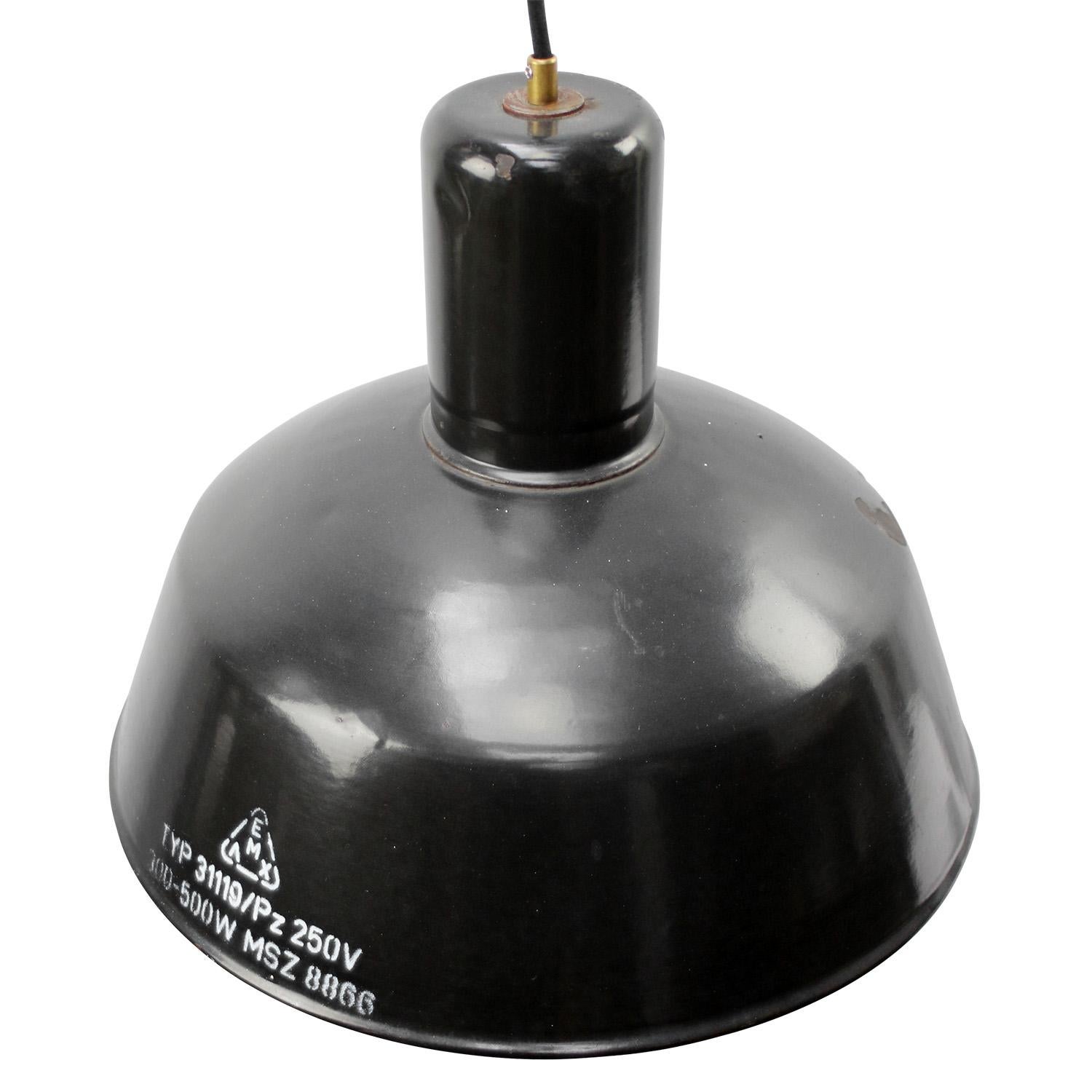 Lampada a sospensione di fabbrica
smalto nero, interno bianco

peso: 2,00 kg / 4,4 lb

Prezzo per singolo articolo. Tutte le lampade sono state rese idonee dagli standard internazionali per le lampadine a incandescenza, a risparmio energetico e a