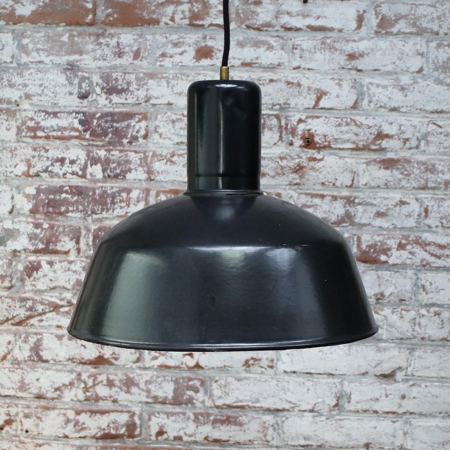 Ungherese Lampada a sospensione industriale vintage con smalto nero in vendita