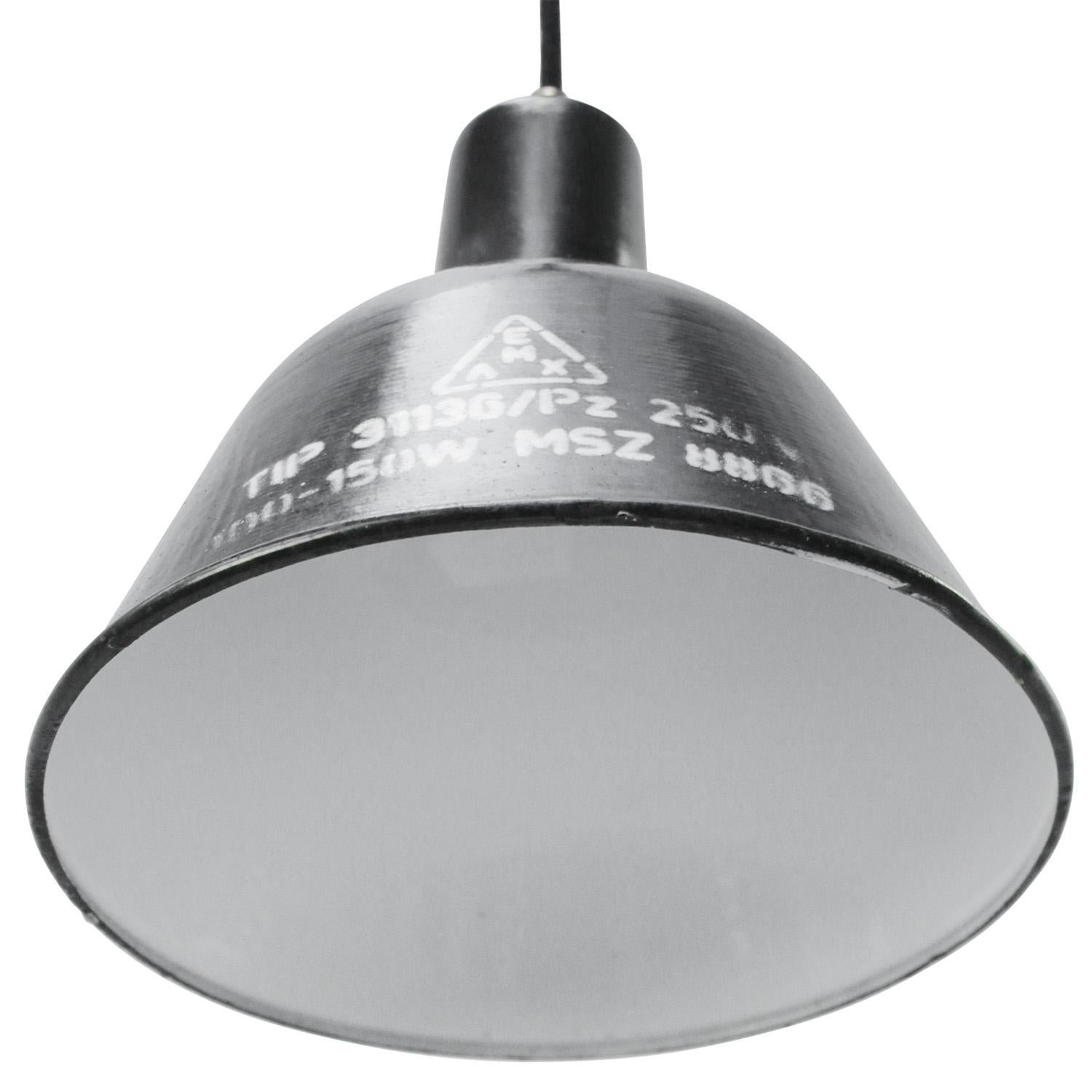 Hungarian Black Enamel Vintage Industrial Factory Pendant Lights For Sale