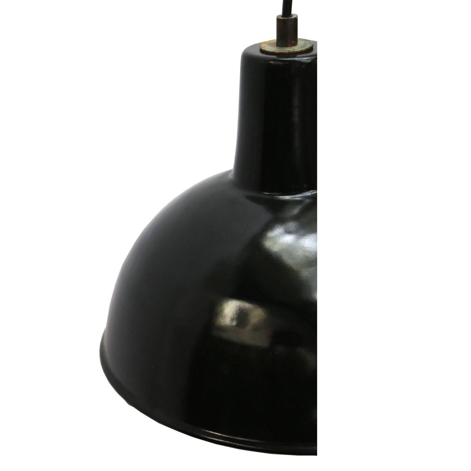 Hungarian Black Enamel Vintage Industrial Factory Pendants Lights For Sale