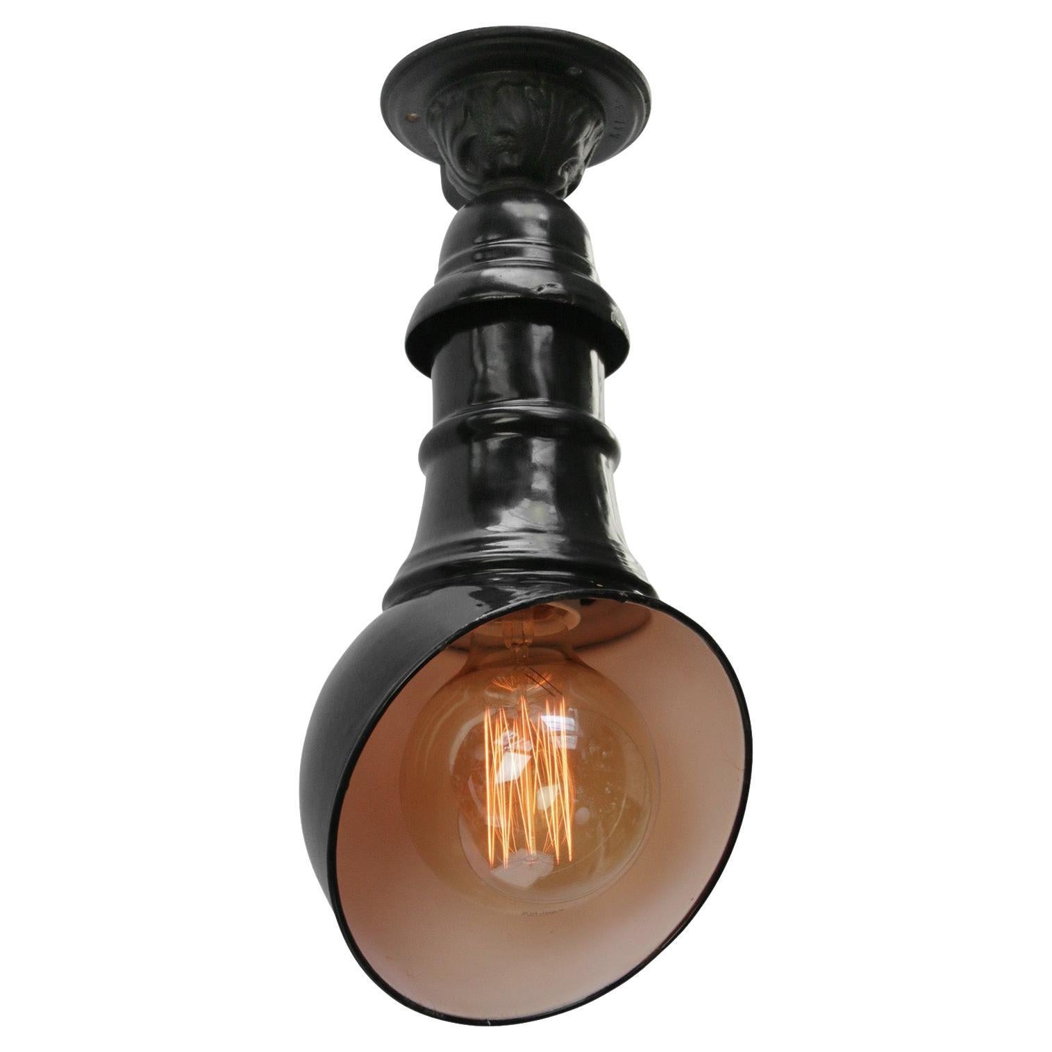 Black Enamel Vintage Industrial Flush Mount Ceiling Lamp
