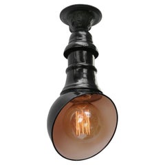 Black Enamel Vintage Industrial Flush Mount Ceiling Lamp