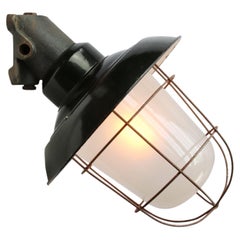 Black Enamel Vintage Industrial Frosted Glass Cast Iron Wall Lamp Scones