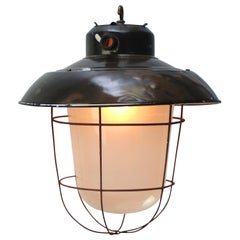 Lámpara Colgante de Vidrio Esmerilado Industrial Vintage Esmaltado Negro