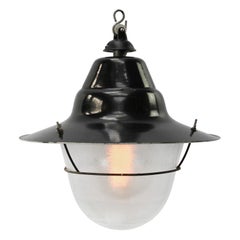 Black Enamel Vintage Industrial Frosted Glass Pendant Lights