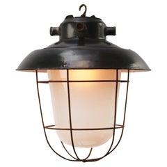 Black Enamel Vintage Industrial Frosted Glass Pendant Lights