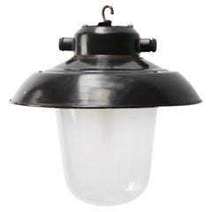 Lámparas colgantes de cristal esmerilado vintage industrial esmaltado negro