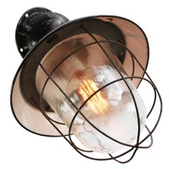 Black Enamel Vintage Industrial Frosted Glass Wall Lamp