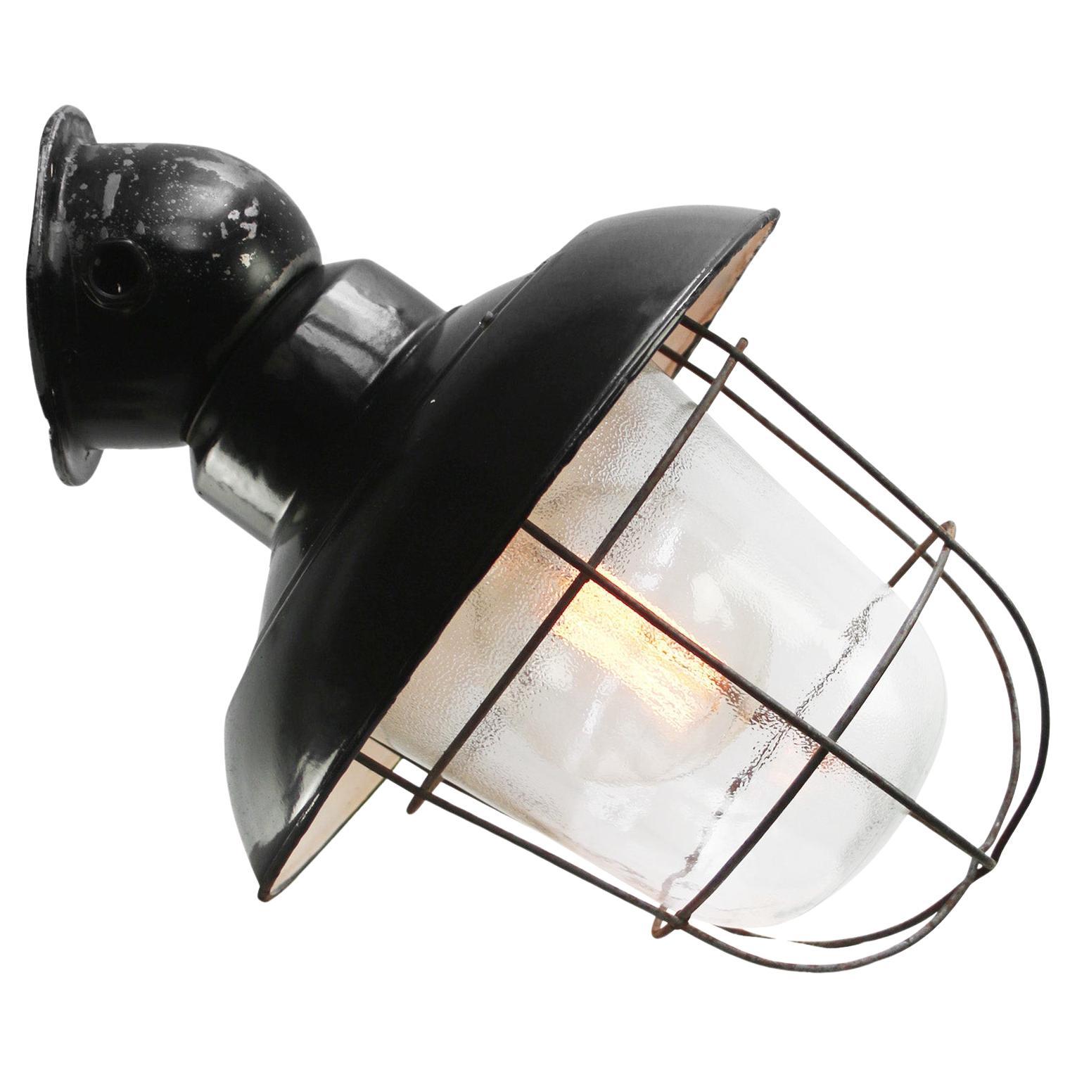 Black Enamel Vintage Industrial Frosted Glass Wall Lamp