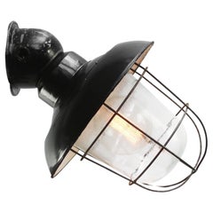 Black Enamel Vintage Industrial Frosted Glass Wall Lamp