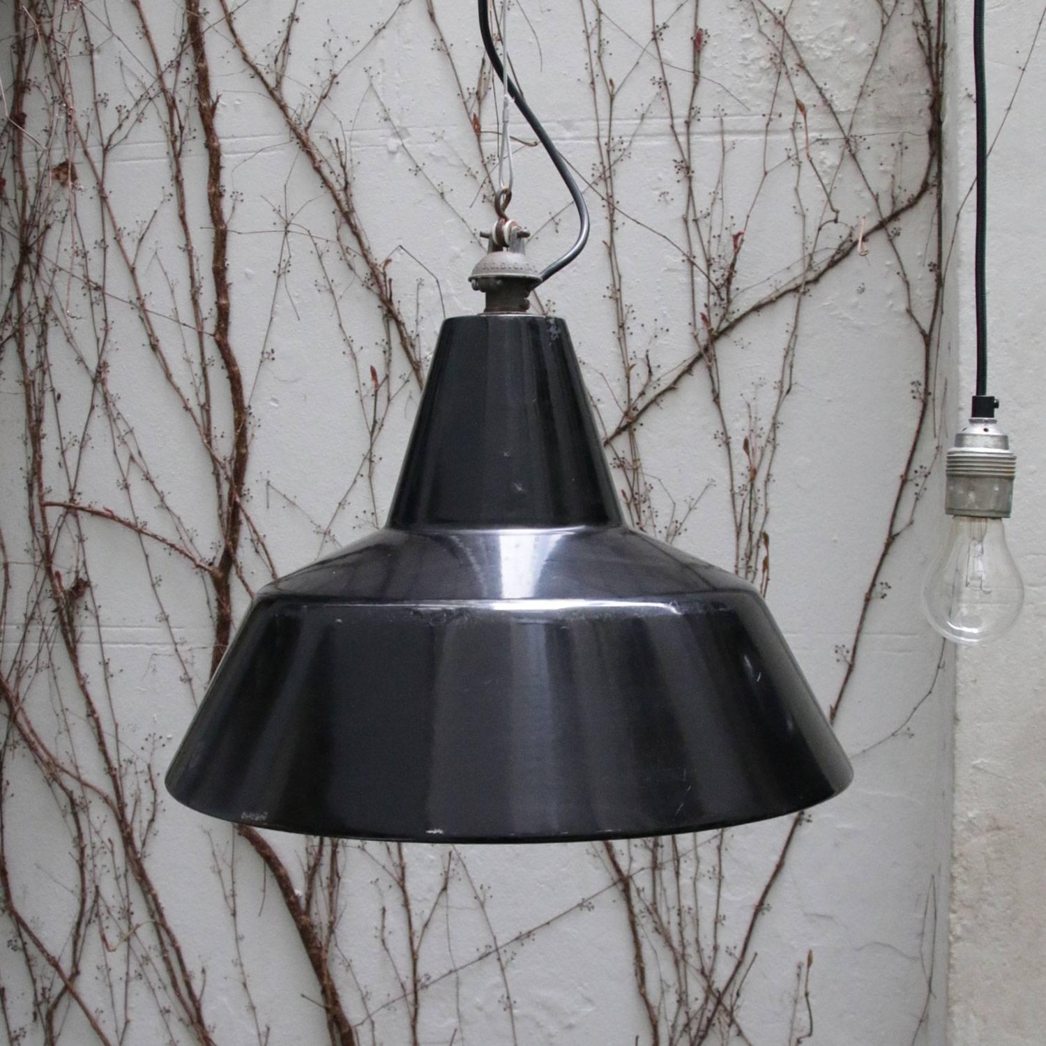 Black Enamel Vintage Industrial Hanging Lamp In Good Condition In Amsterdam, NL