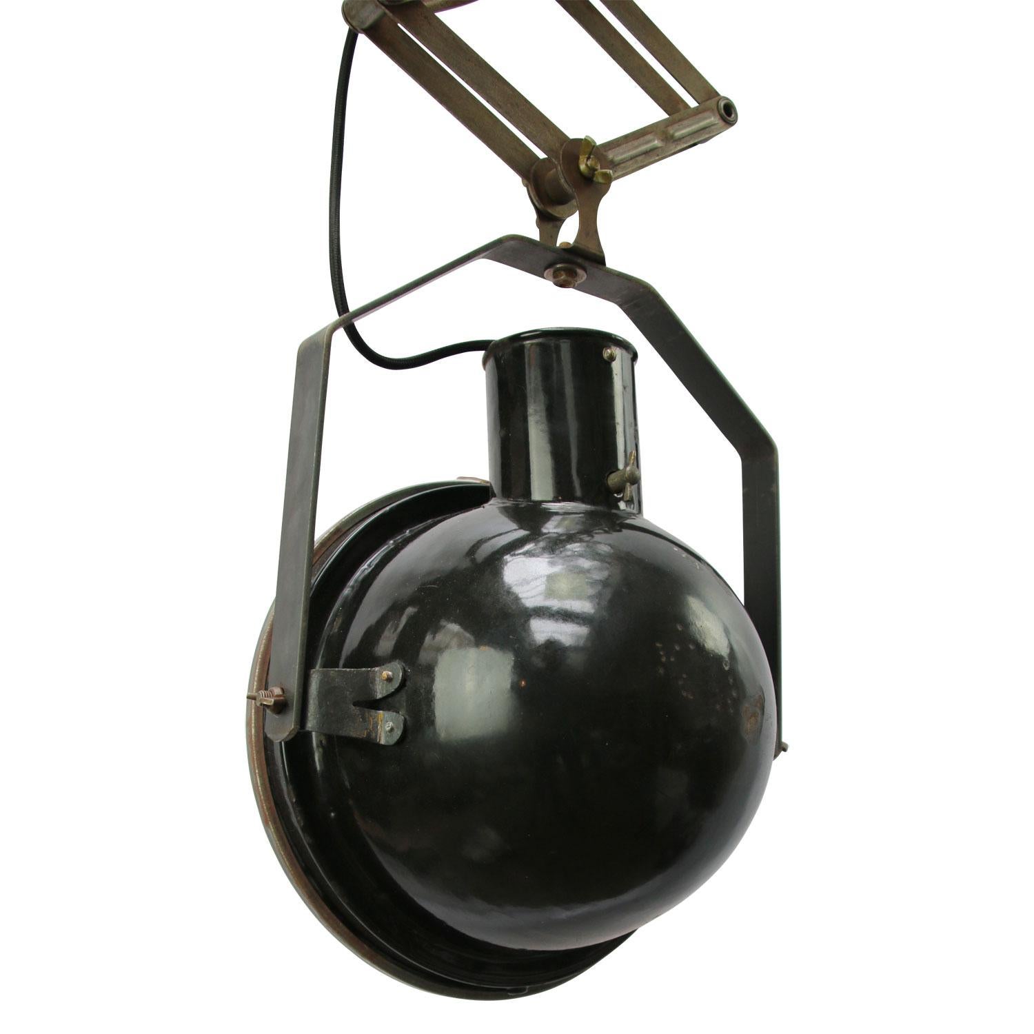 Black Enamel Vintage Industrial Metal Holophane Glass Scissor Light 1